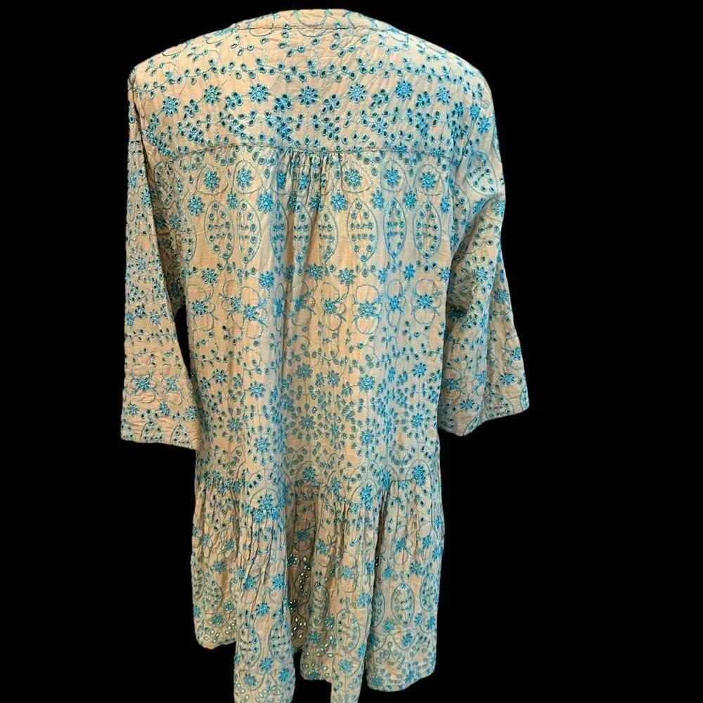 Janis Peace and Love Vintage Embroidered Eyelet Top Tunic Dress Size Large - Picture 4 of 10